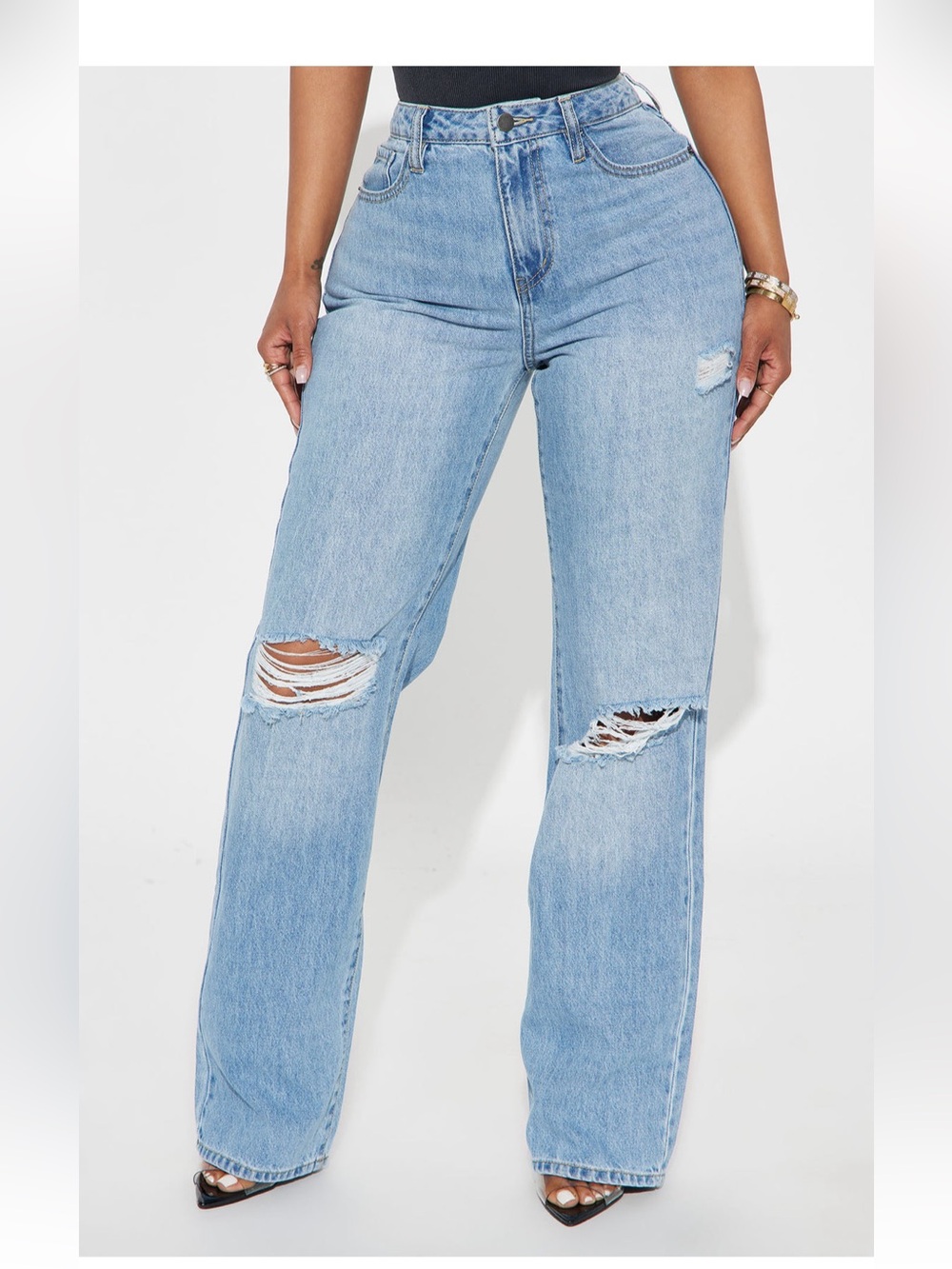 Fashion Nova Light Blue High-Rise Straight-Leg Jeans - Picture 2 of 3